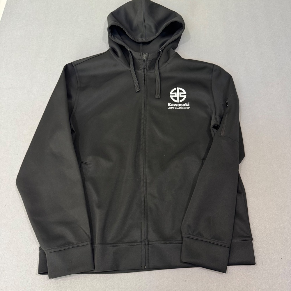 Kawasaki Full Zip Hoodie Mens Large Black Embroidered Logo Sleeve Pocket